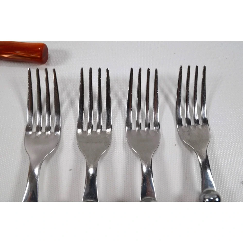 INOX 18/10 Faux Bamboo‎ Flatware 11-Piece Resin Made in Italy Stainless Vintage